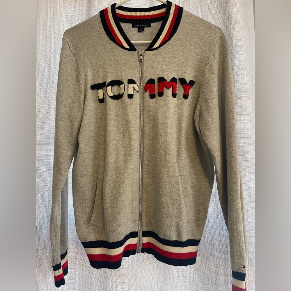 Tommy Hilfiger Women's Medium Track Jacket Grey Full Zip Sweatshirt Style bomber